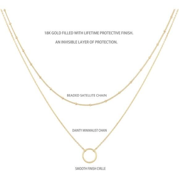 Layered Heart Necklace Pendant Handmade 18k Gold Plated Dainty Gold - Picture 2 of 7